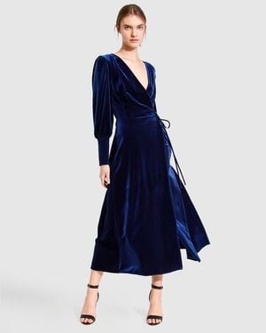 Belle & Bloom Current Mood Velvet Wrap Dress - Blue