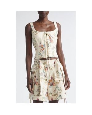 McQueen Distressed Floral Corset Top - White