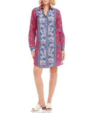 Karen Kane Floral Print Long Sleeve Shirtdress - Red