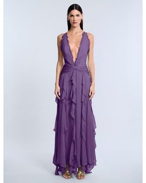 BCBGMAXAZRIA Ruffle Halter Chiffon Gown - Purple