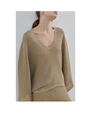 Mango Metallic V-Neck Long Sleeve Knit Top
