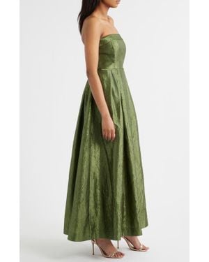 Tahari Crushed Taffeta Strapless Gown - Green