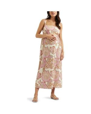 Ripe Maternity Hope Tie Back Linen Dress Natural - Brown
