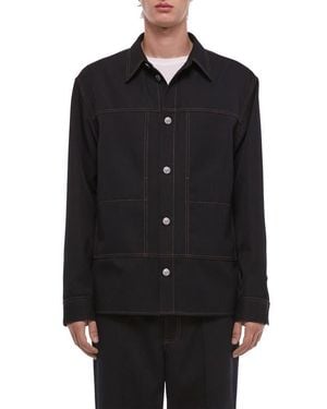 Helmut Lang Wool Gabardine Trucker Shirt Jacket - Black