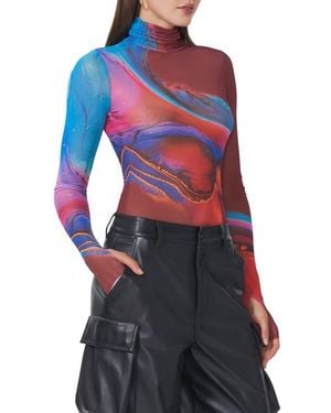 AFRM Zadie Print Mesh Turtleneck Top - Blue