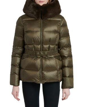 The Recycled Planet Company Lux Faux Fur Lined Water Resistant Recycled Nylon Down Puffer Jacket - Green