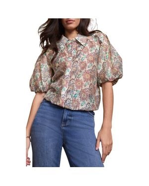 Mint Velvet Floral Print Puff Sleeve Shirt - Red