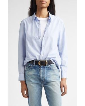 Nili Lotan Raphael Stripe Cotton Button-Up Shirt - Blue