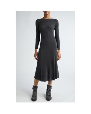 Eleventy Ribbed Long Sleeve Silk Blend Sweater Dress - Black