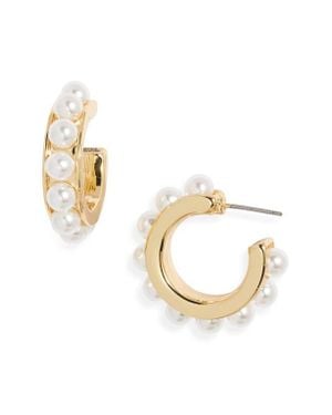 Kenneth Jay Lane Faux Pearl Hoop Earrings - Metallic