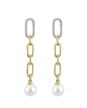 Effy 14K Diamond Fresh Water Pearl Paperclip Drop Earrings - White