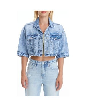 Bayeas Candy Painted Cropped Denim Jacket - Blue