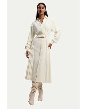 Karen Millen Tailored Crepe Belted Pleated Midi Dress - Natural