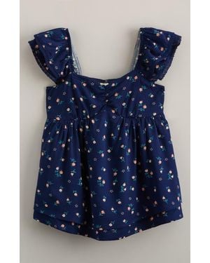 Treasure & Bond Kids' Ditsy Floral Ruffle Sleeve Top - Blue