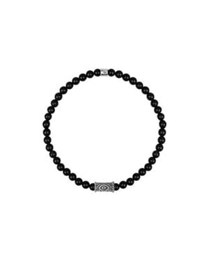 Karma and Luck Sterling Evil Eye Charm Onyx Beaded Bracelet Stress Soother - Multicolor