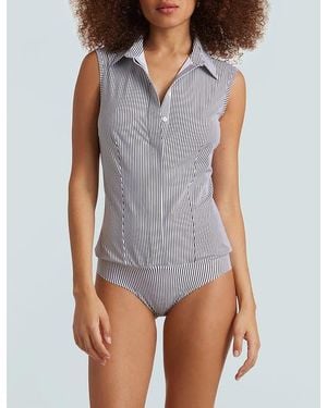 Commando Classic Printed Sleeveless Button Down Bodysuit - Gray