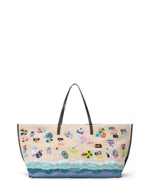 STAUD Large Christos Beaded & Embroidered Jute Tote - Blue