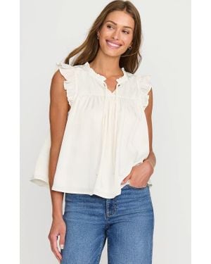 Lands' End Split Neck Satin Ruffle Blouse - White