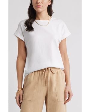 Caslon Cuff Sleeve T-Shirt - White