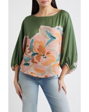 Wit & Wisdom Placement Print Peasant Top - Multicolor