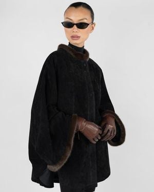 WeWoreWhat Premium Suede Poncho - Black