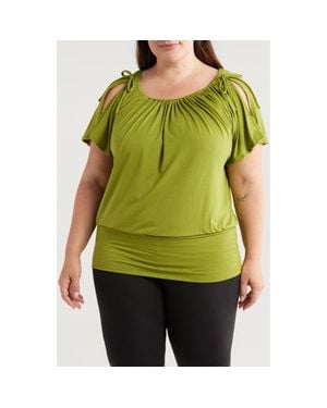 24seven Comfort Apparel Banded Blouson Top - Green