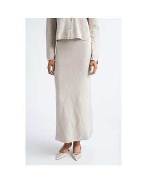 Max Mara Diamond Stitch Cashmere Midi Sweater Skirt - Natural