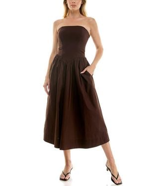 Socialite Mixed Media Strapless Midi Dress - Brown