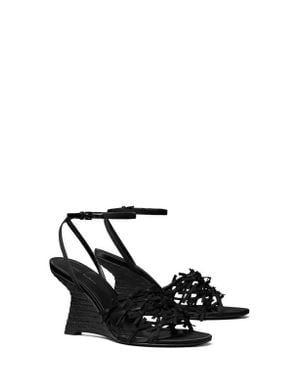 Tory Burch Mini Bow Espadrille Ankle Strap Wedge Sandal - Black