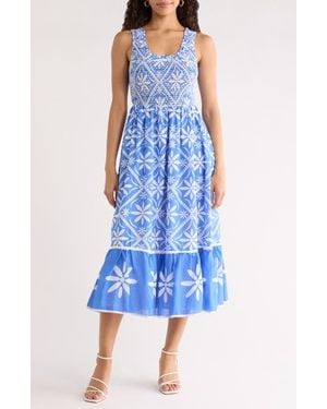 Sugarlips Alexie Floral Jersey Smocked Midi Sundress - Blue
