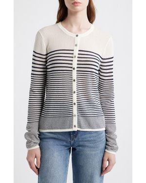 Rag & Bone Daisy Stripe Cotton Blend Cardigan - Blue