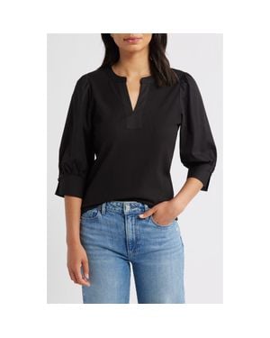 Wit & Wisdom Mixed Media Puff Sleeve Top - Black