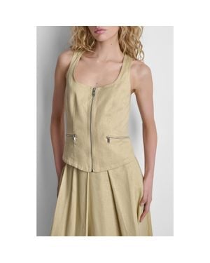DKNY Linen Blend Sleeveless Zip Front Top - Natural
