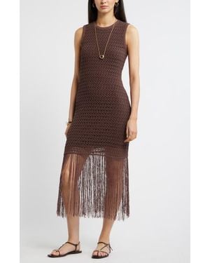 Nordstrom Sleeveless Fringe Knit Dress - Brown