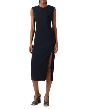 Akris Sleeveless Zip Slit Wool Blend Sheath Dress - Black