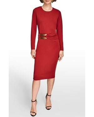 Donna Karan Long Sleeve Sheath Dress - Red