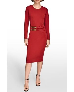 Donna Karan Long Sleeve Sheath Dress - Red