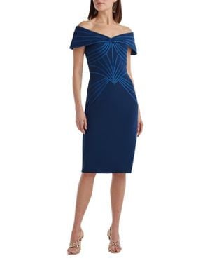 Tadashi Shoji Satin Binding Sheath Cocktail Dress - Blue