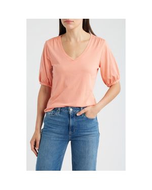 NIC+ZOE Puff Sleeve Cotton T-Shirt - Pink