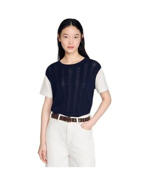 Sandro Pointelle Knit Sweater - Blue