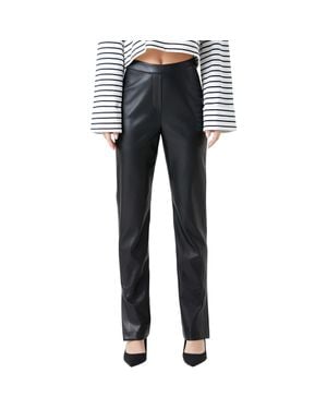 Grey Lab High Waist Slit Faux Leather Pants - Black