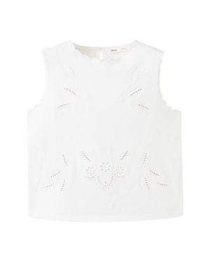 Mango Openwork Embroidery Cotton Tank - White