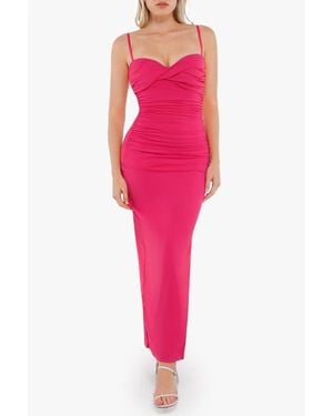Popilush Shapewear Ruched Bias Twist Tummy Control Maxi Dress - Pink