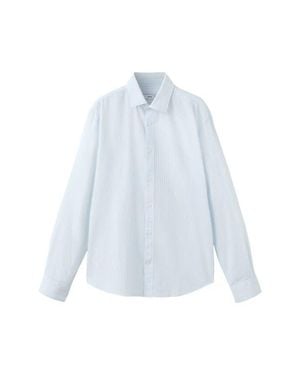 Mango Regular Fit Stripe Cotton & Linen Button-Up Shirt - White
