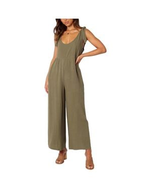 Petal & Pup Ayla Tie Shoulder Wide Leg Linen Jumpsuit - Green
