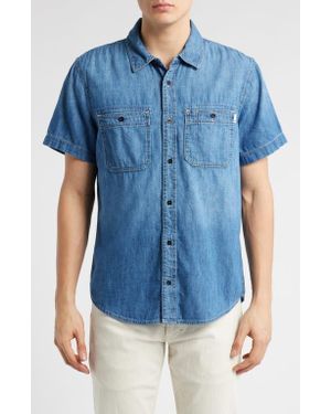 AG Jeans Aiden Classic Short Sleeve Denim Button-Down Shirt - Blue