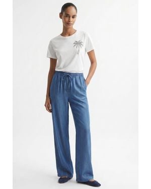 Exquise Duncan Straight Leg Lace Up Waist Denim Pants - Blue