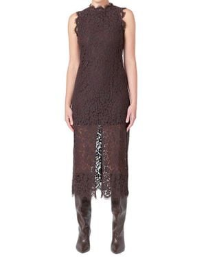Endless Rose Front Slit Lace Dress - Brown