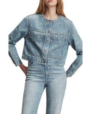 Veronica Beard Lowry Embellished Studded Denim Jacket - Blue
