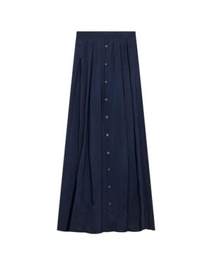 Maxmrkt Maxi Gauze Faux Button Front Elastic Waistband Skirt - Blue